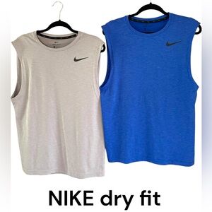 Nike-Lot of 2 men’s dry fit sleeveless crew neck T shirts. Gray & Blue. Size Med